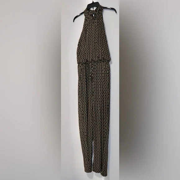 Enfocus Studio Black & Gold halter Top Sleeveless Pants Suit One Piece Jumpsuit - Picture 2 of 7